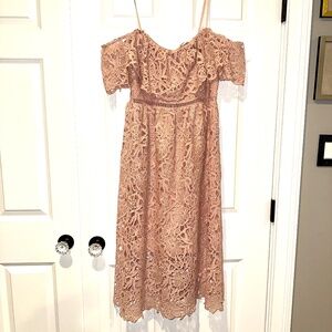 ASTR Pink Lace Off the Shoulder Midi Dress